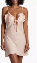Midnight Bakery  Women’s Fiji Ruffle Trim Satin Chemise L Peach Size S