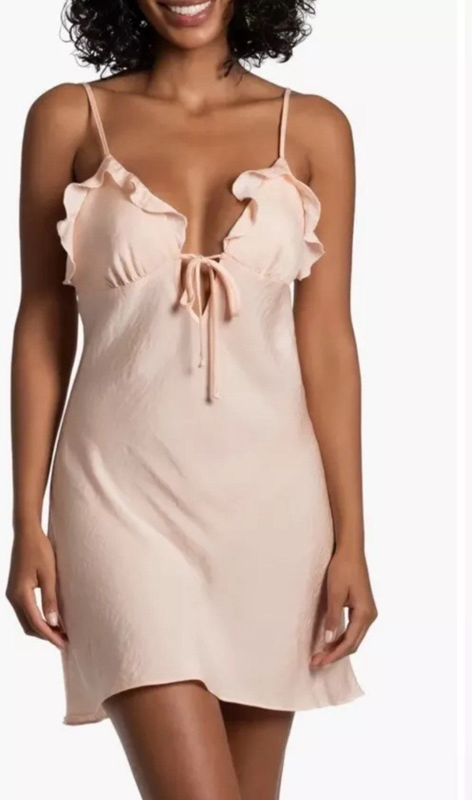 Midnight Bakery  Women’s Fiji Ruffle Trim Satin Chemise L Peach Size S