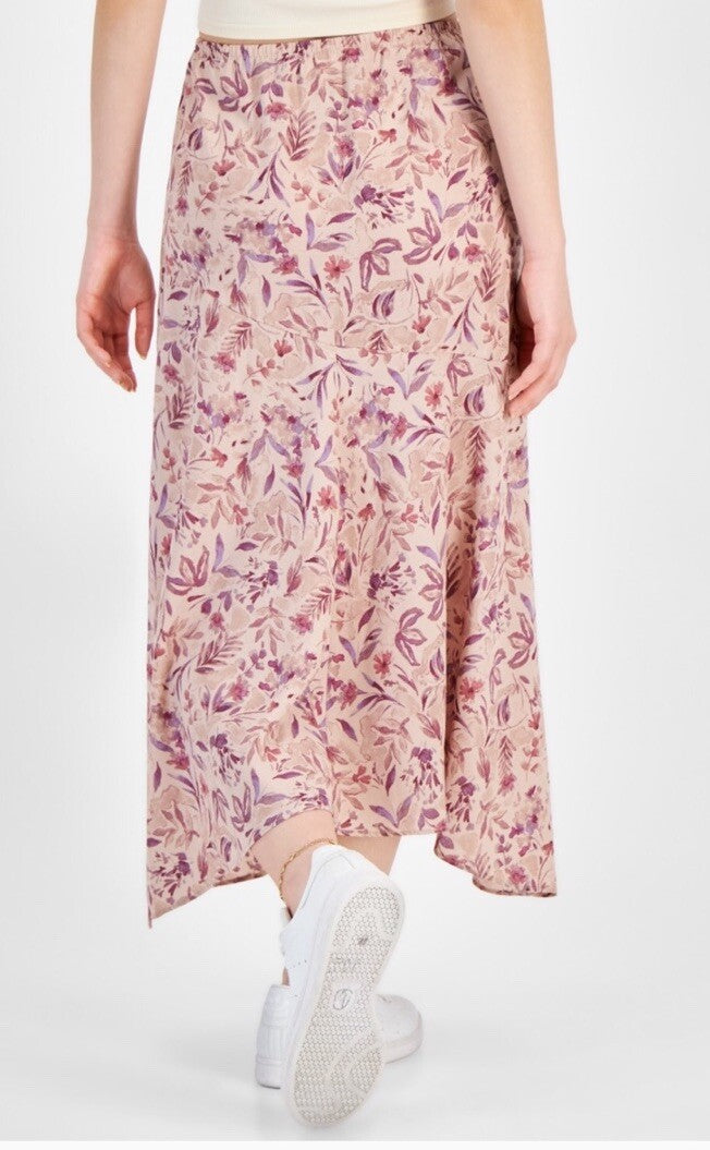 Hippie Rose Juniors' Printed Asymmetric Maxi Skirt - Blush Floral, Size XL