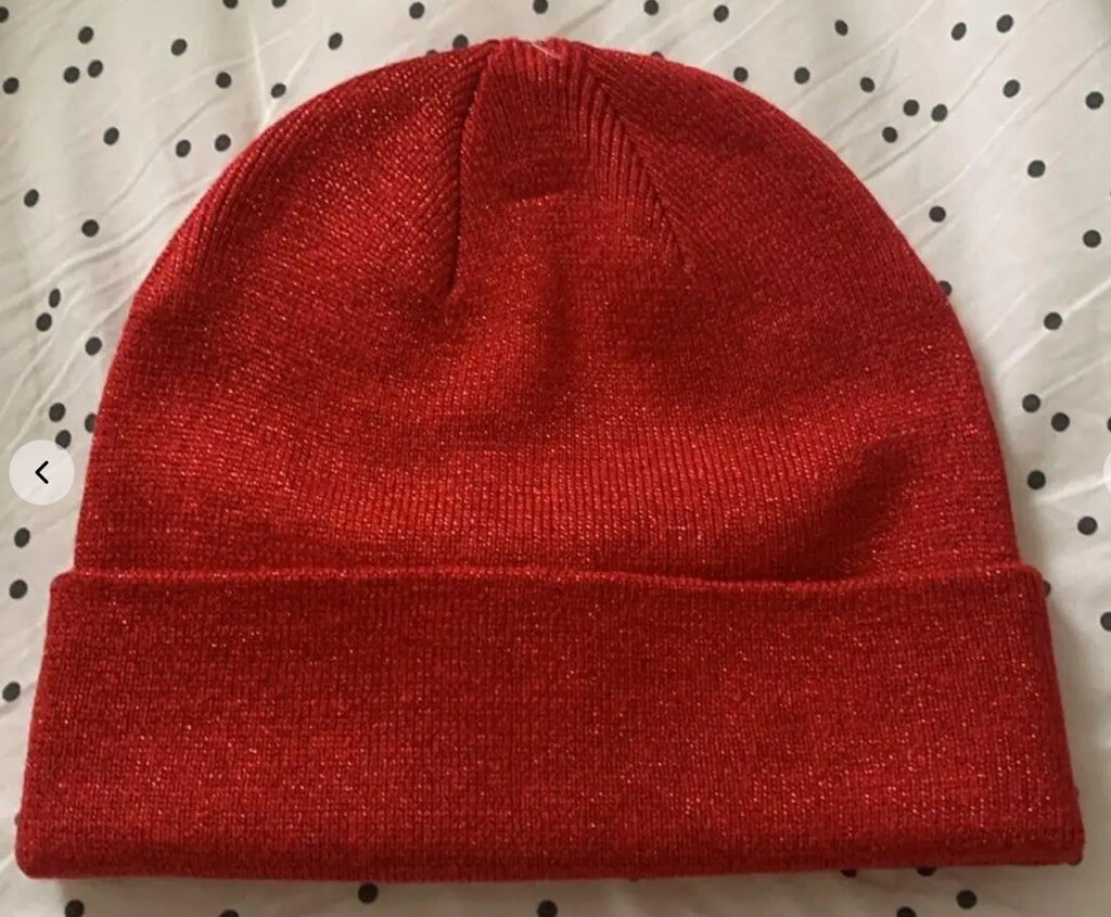 Kate Spade Women's Metallic Bow Flower Stud Beanie Red Sparkle 