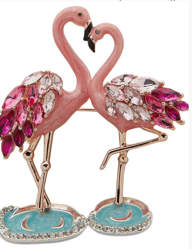 Anne Klein Gold Tone Color Crystal Flamingo Pin