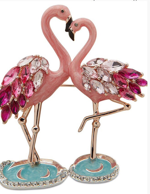 Anne Klein Gold Tone Color Crystal Flamingo Pin