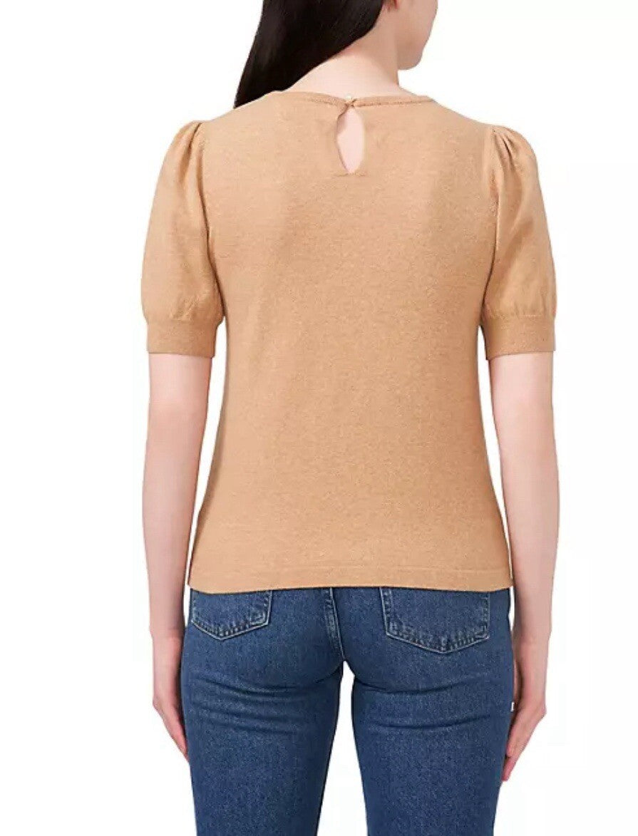 Vince Camuto Women's Lightweight Pearl Button Closure Short Sleeve Sweater L
