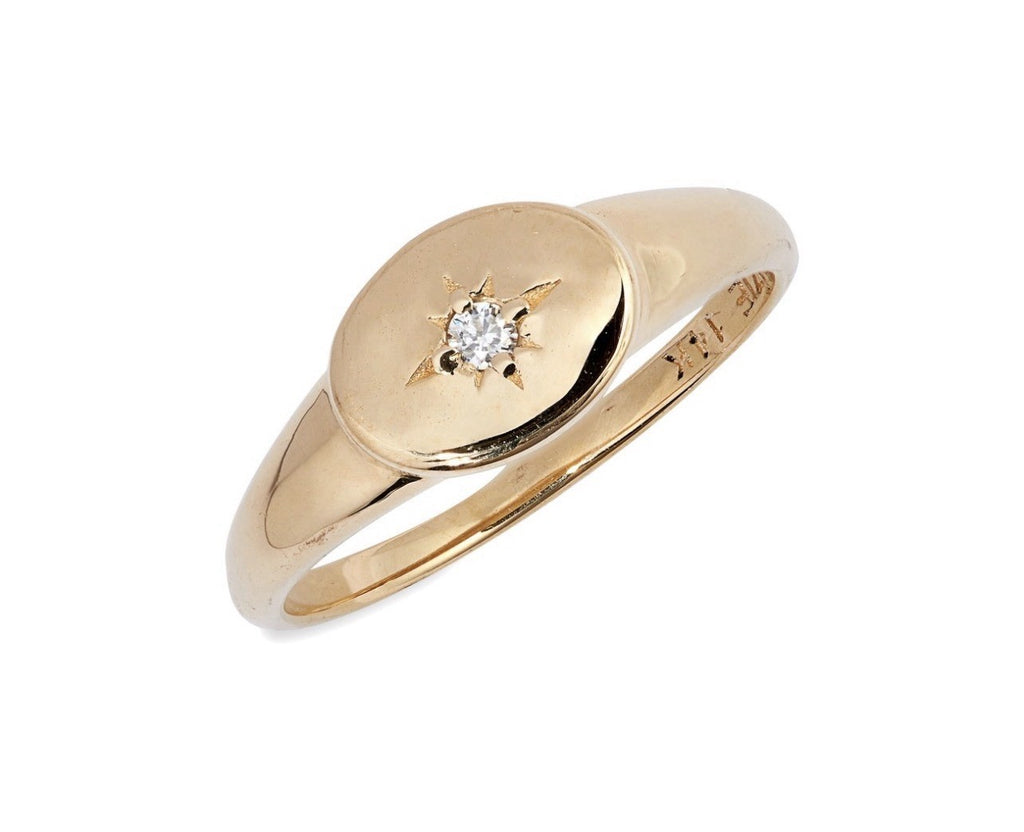 Jac + Jo by Anzie Diamond Accent Oval Signet Ring in 14k Gold Size 6