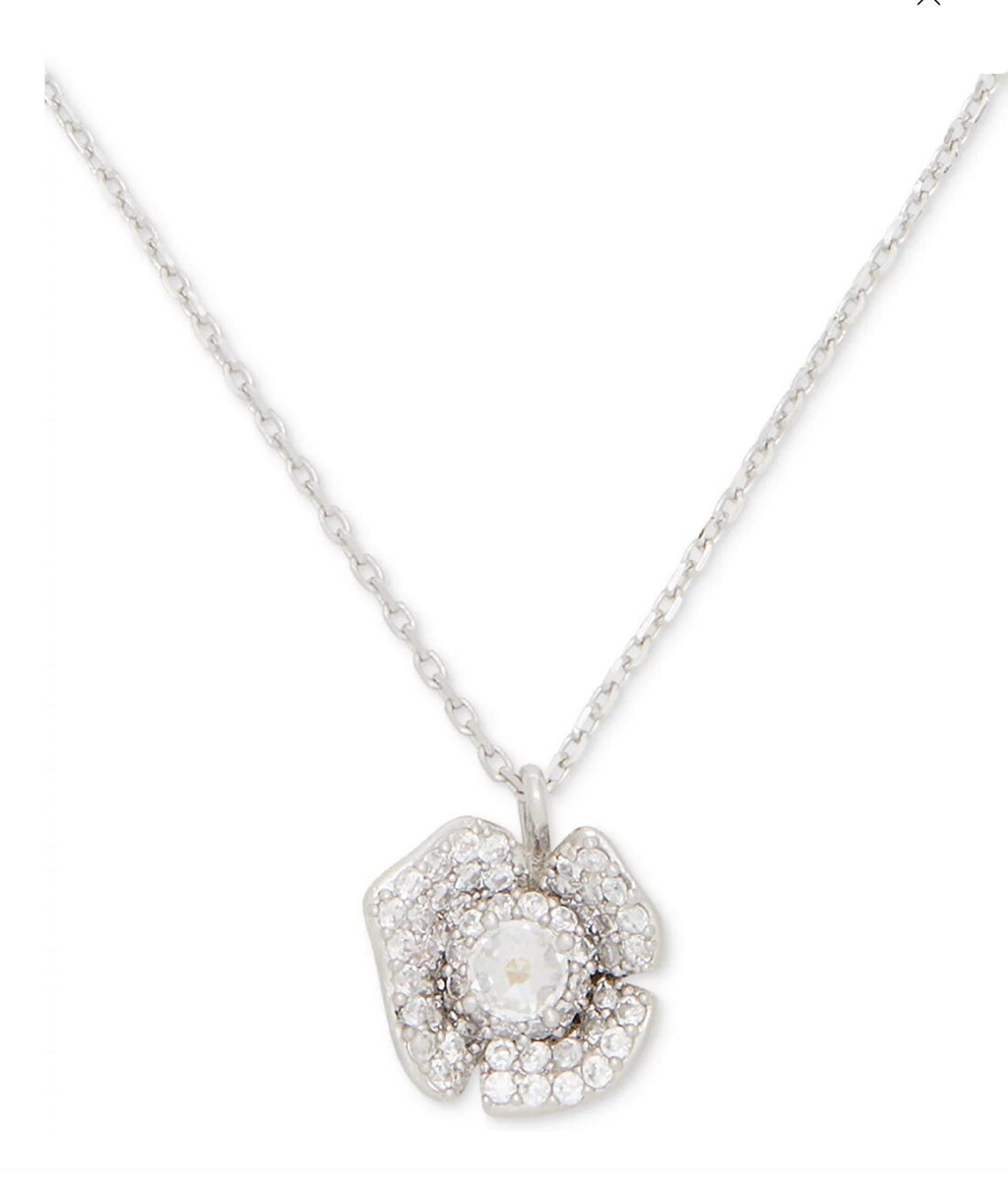 Kate Spade Silver-Tone Cubic Zirconia Poppy Mini Pendant Necklace, 16"+ 3" exten
