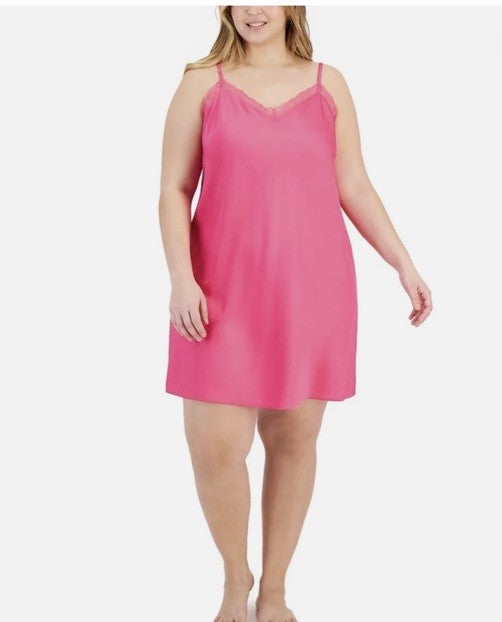 I.N.C. International Concepts Women's Satin Lace-Trim Chemise Divine Berry L