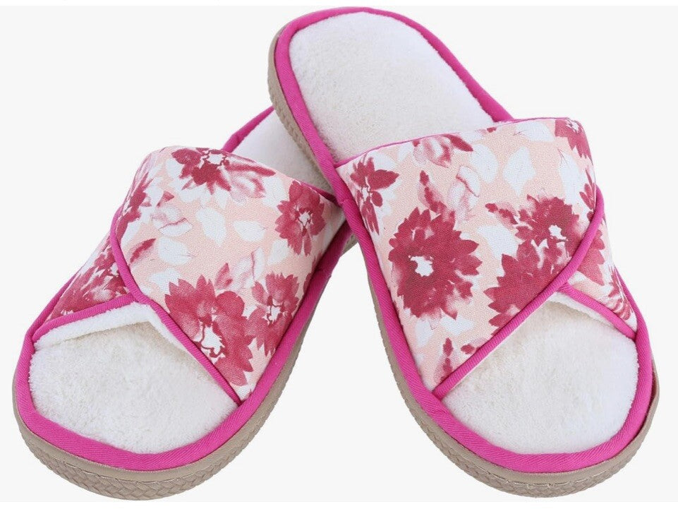 isotoner Womens Organic Cotton Floral Keilly Slide Slippers Medium 7.5/8