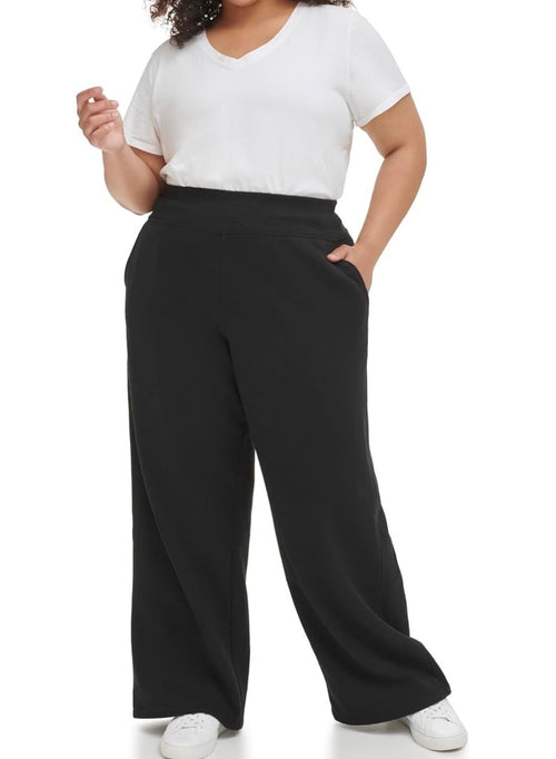 Calvin Klein Women Black High-Waist Wide Leg Sweatpants Pants Plus Size 1x