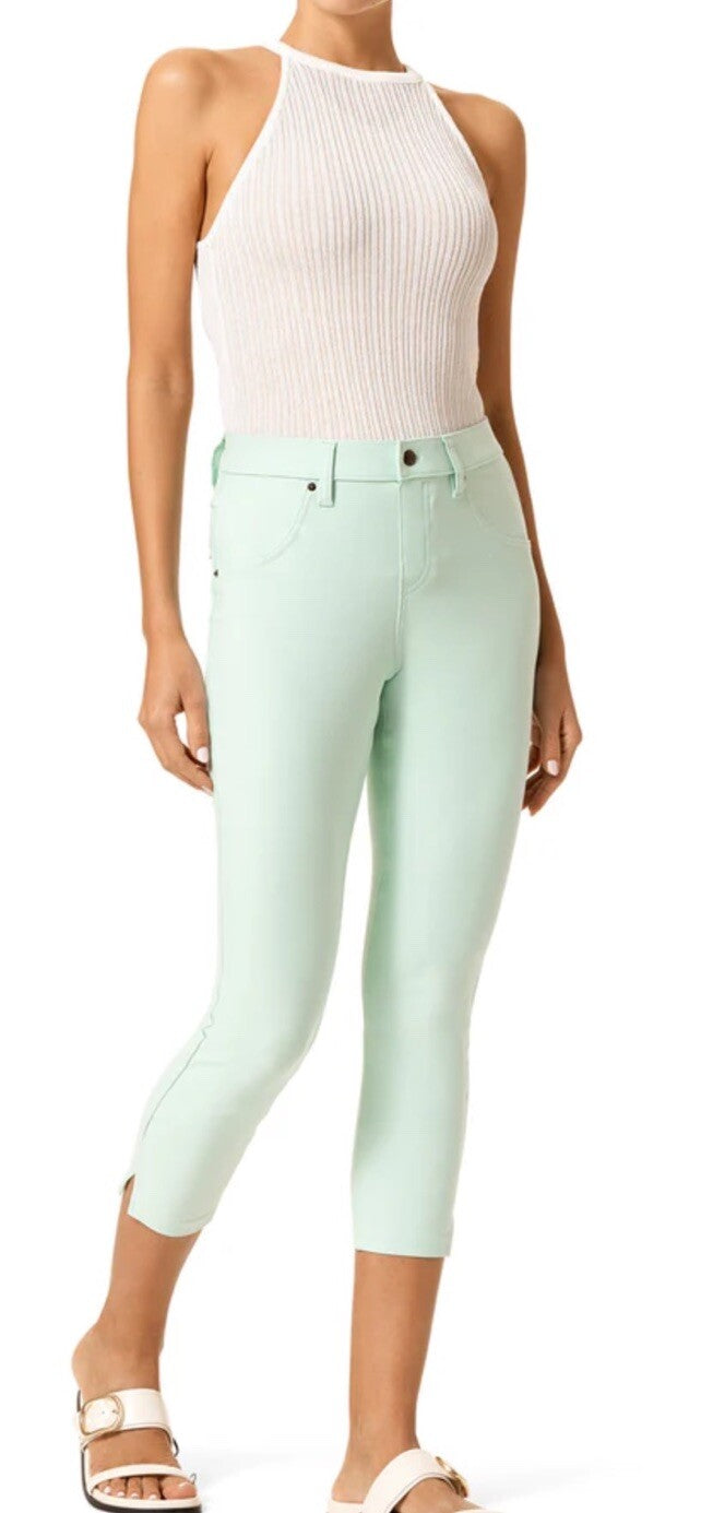 HUE Women's Ankle Slit Essential Denim Capri Leggings, Aqua Foam Size XL
