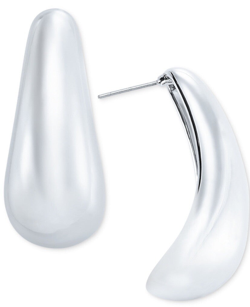 On 34th Medium Tapered Statement J-Hoop Earrings,  Silver Color 