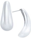 On 34th Medium Tapered Statement J-Hoop Earrings,  Silver Color 