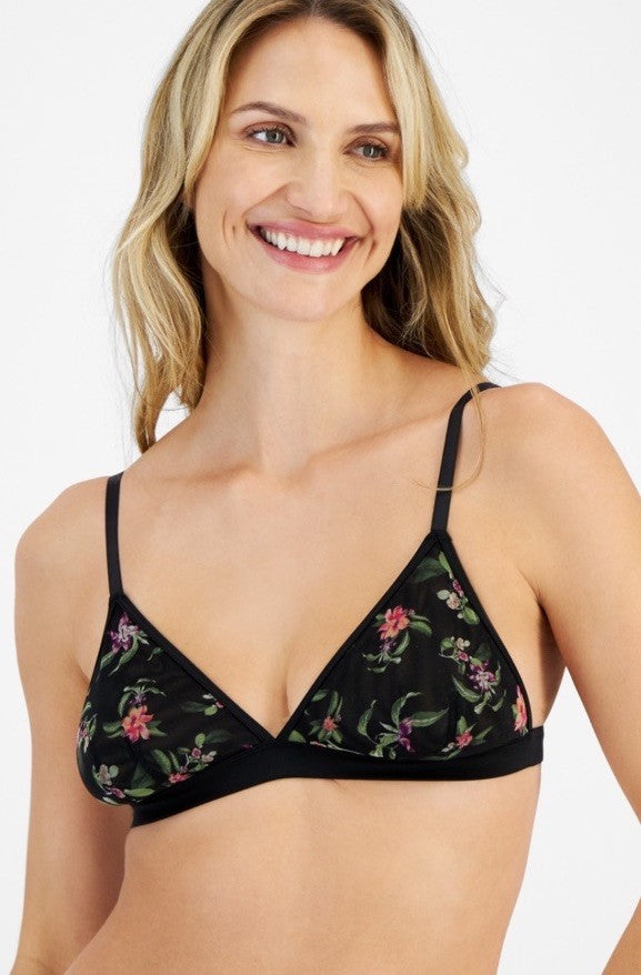 INC International Concepts Bralette Tropical Flower WF Womens L Large Black New