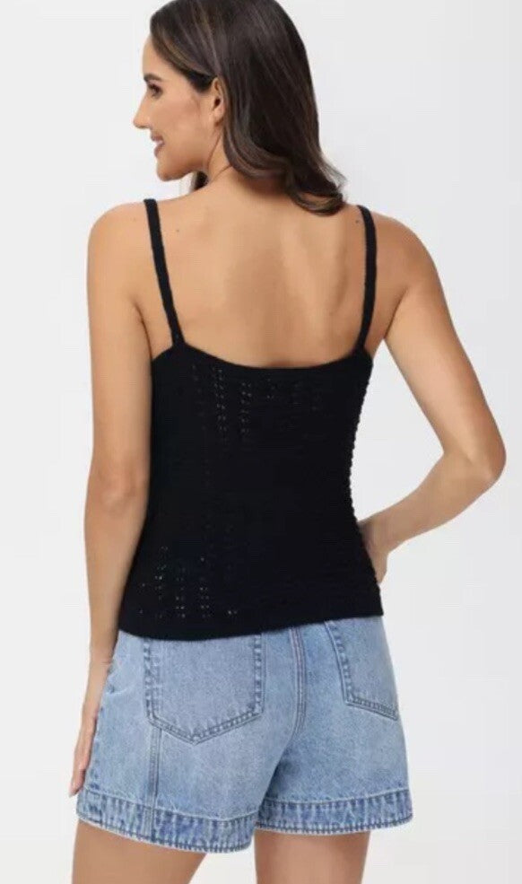 Frye Women's V-Neck Crochet Tank Black XL