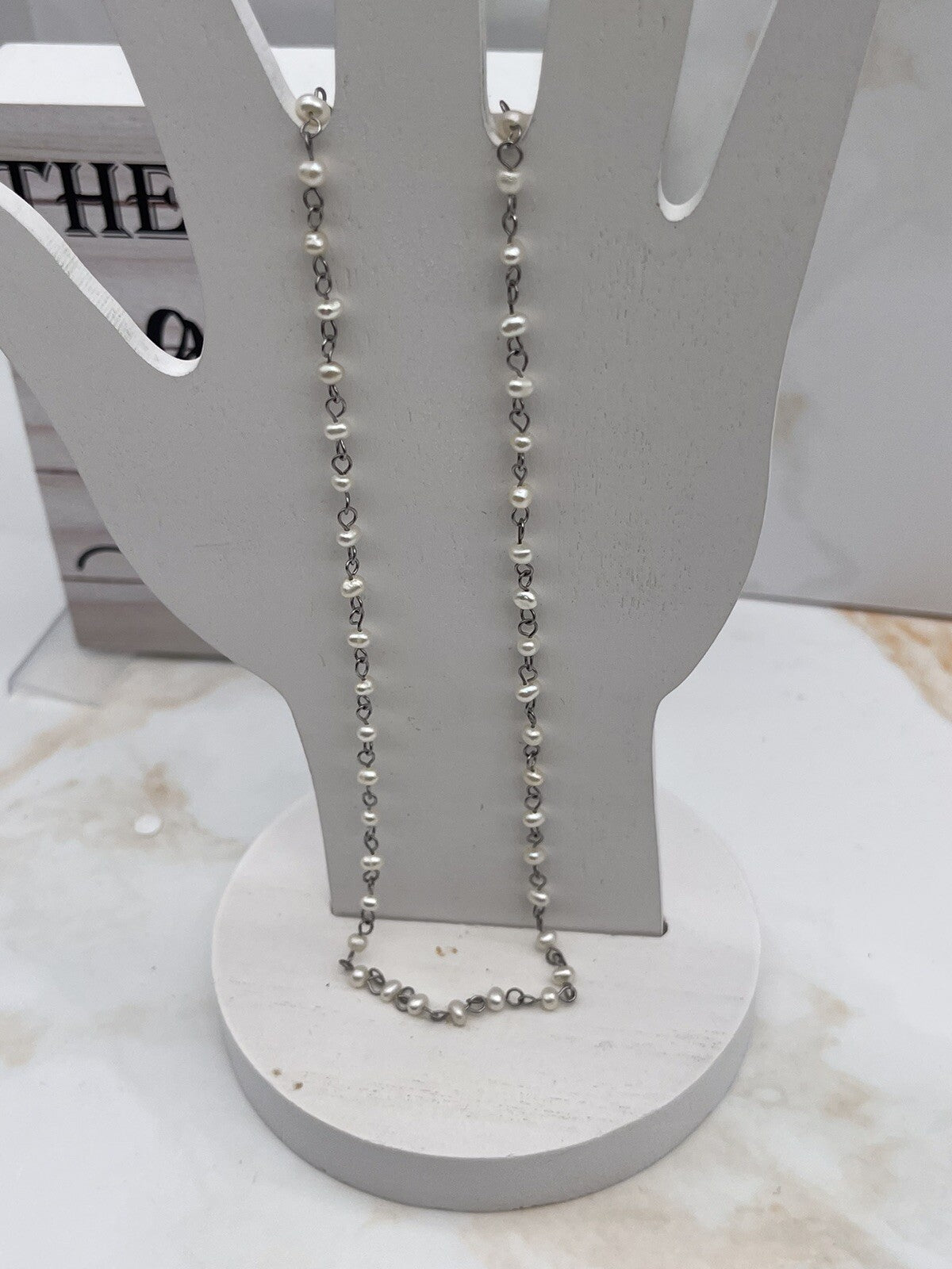 American Eagle Silvertone And Faux Pearl Necklace