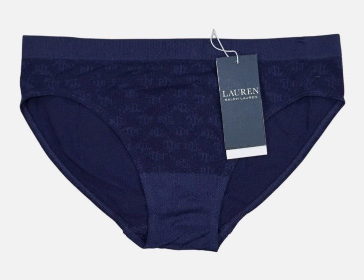 Ralph Lauren Women's Monogram Mesh Jacquard Bikini Brief Underwear Navy L