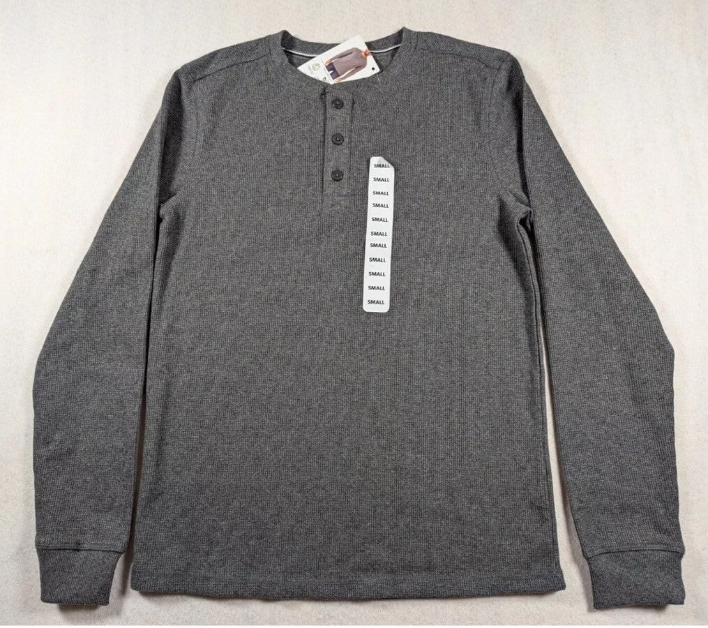 Member's Mark Thermal Henley Men's Gray Waffle Knit Long Sleeve Slim Shirt s S