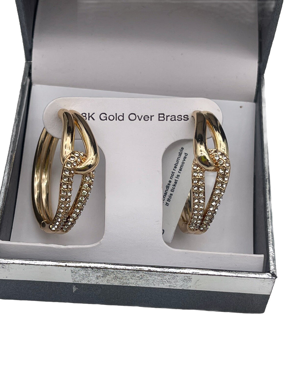 And Now This 18k gold over brass Crystal Knot Hoop Earrings 1 1/4"