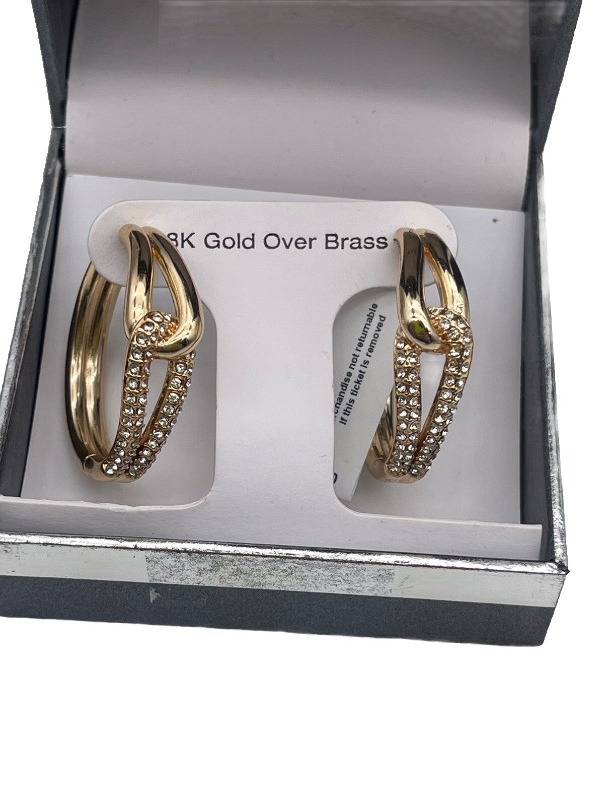 And Now This 18k gold over brass Crystal Knot Hoop Earrings 1 1/4"