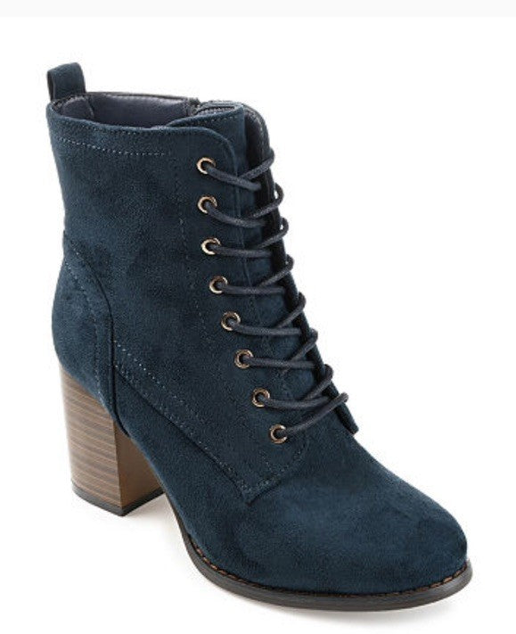 Journee Collection Women's Baylor Lace Up Stacked Heel Booties Blue 8