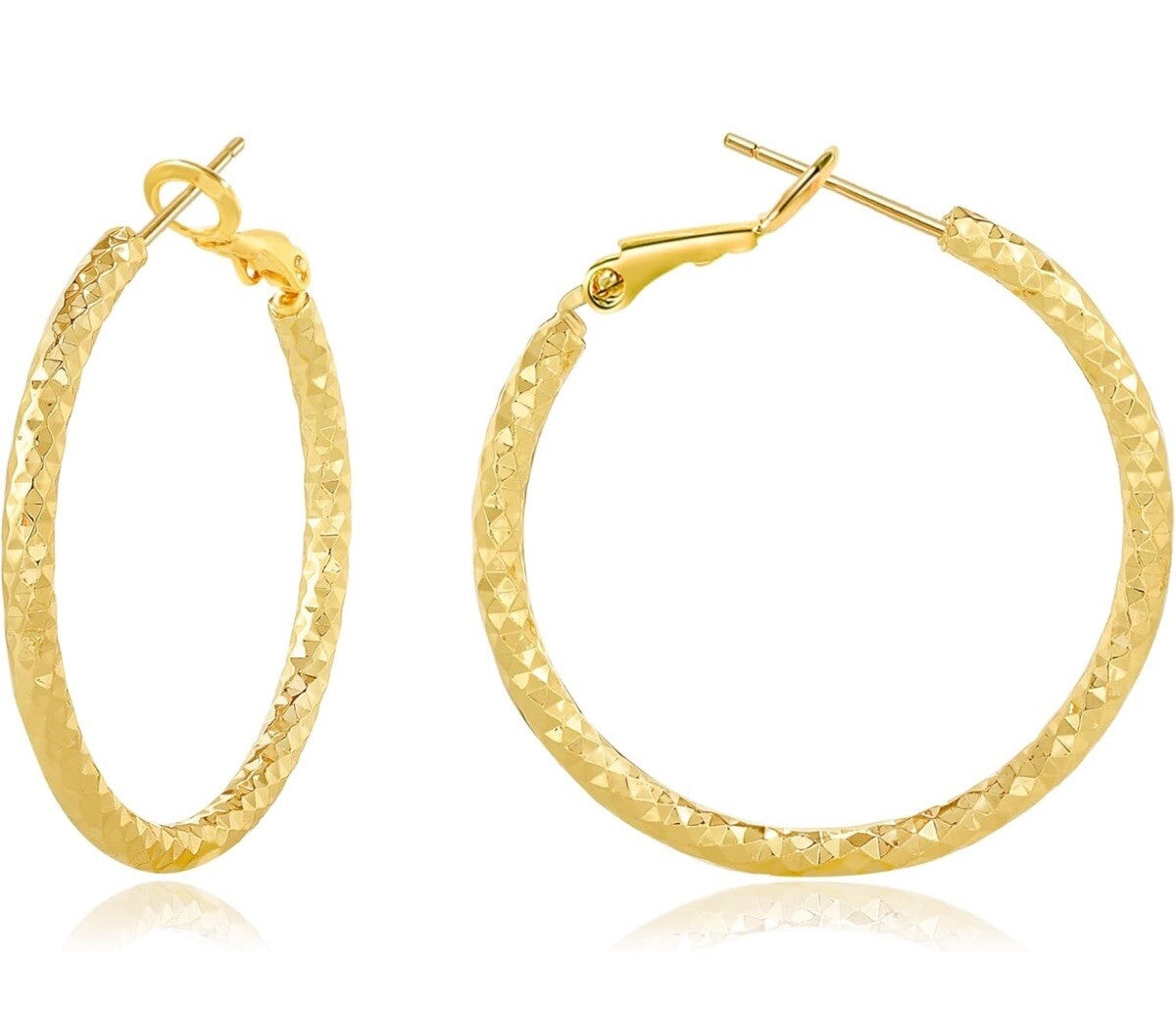 Darla Collection 18k Gold Filled 1" Hoop Hinged Closure Earrings Textured Shiny