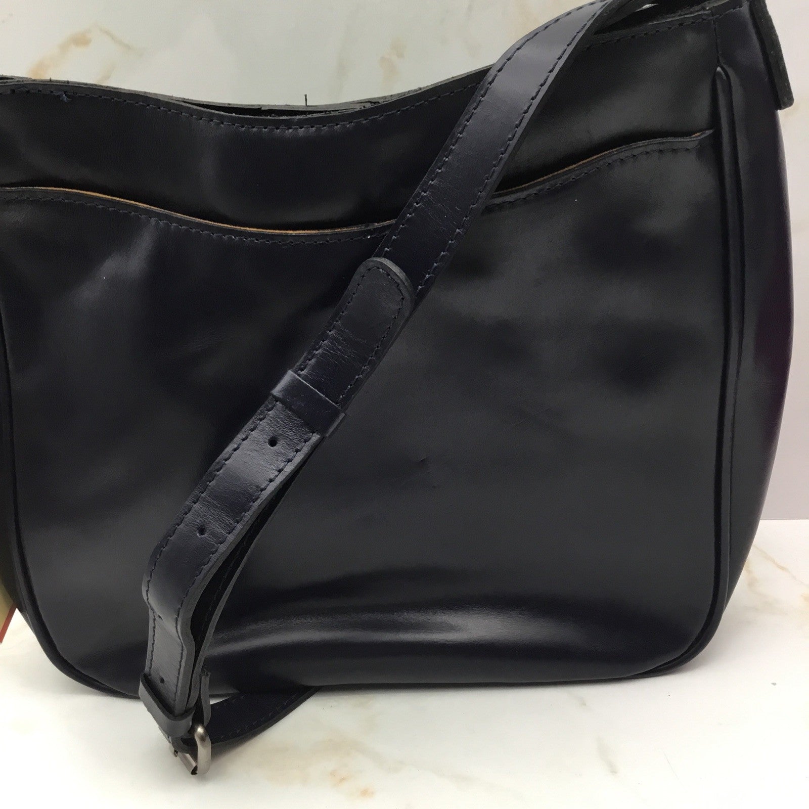 PATRICIA NASH Emeline vintage distressed leather crossbody + Dust bag Navy Blue