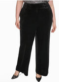 Calvin Klein Women's Black Velvet High Rise Wide Leg Pants Plus Size 20W