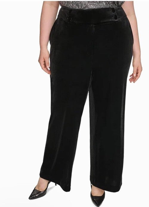 Calvin Klein Women's Black Velvet High Rise Wide Leg Pants Plus Size 20W