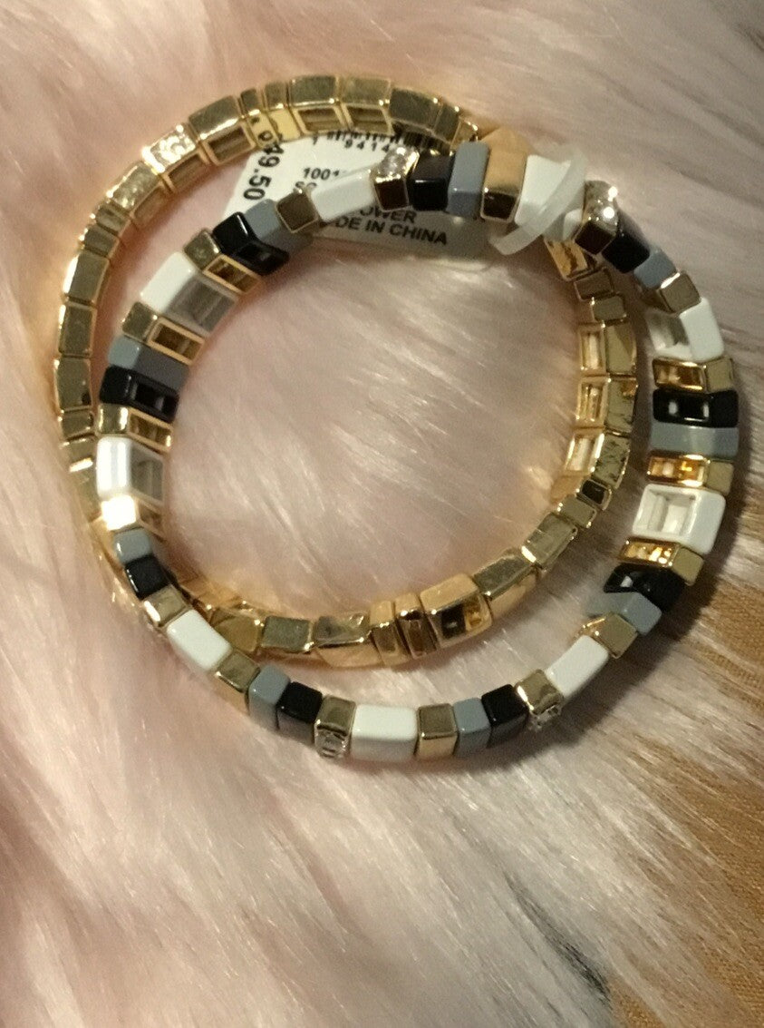 On 34th Gold-Tone 2-Pc. Set Pavé & Multicolor Bar Stretch Bracelets, 