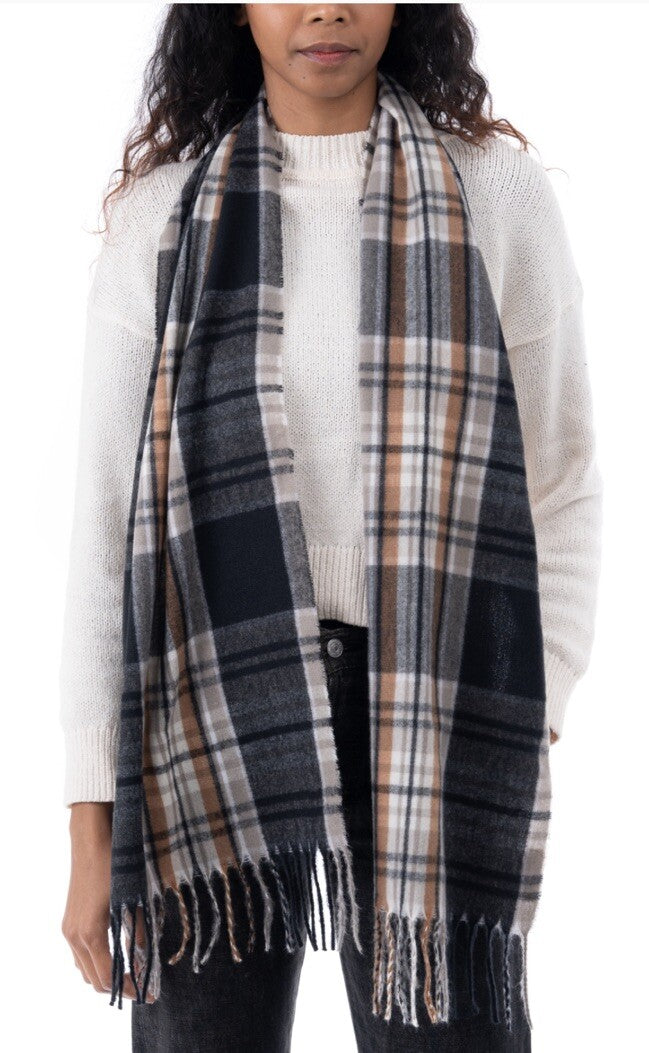 Style & Co. Soft Plaid Fringe-Trim Scarf Women's One Size Black Neutral