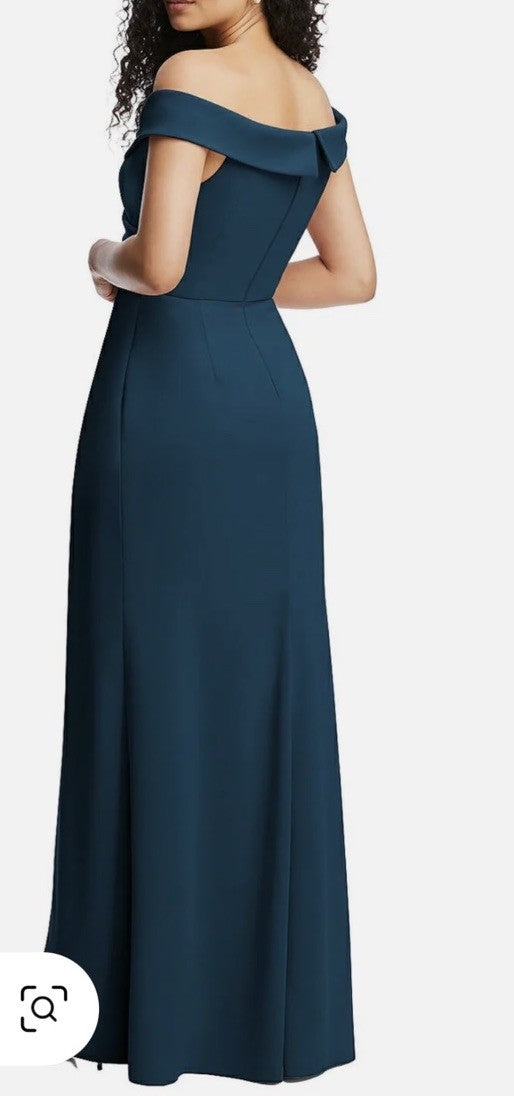 After Six Women's Blue Pleated-Bodice Off-The-Shoulder Dress Size L 12