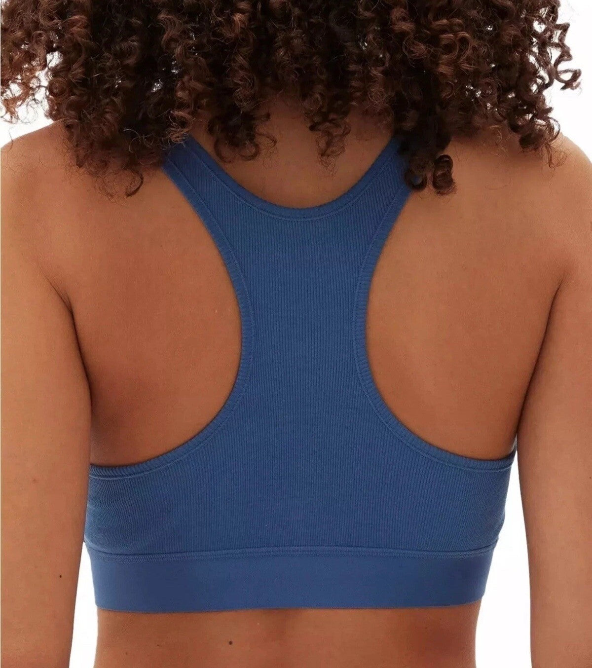 GAP Women's GapBody Ribbed Stretch Cotton Comfort Racerback Bra, Blue Large
