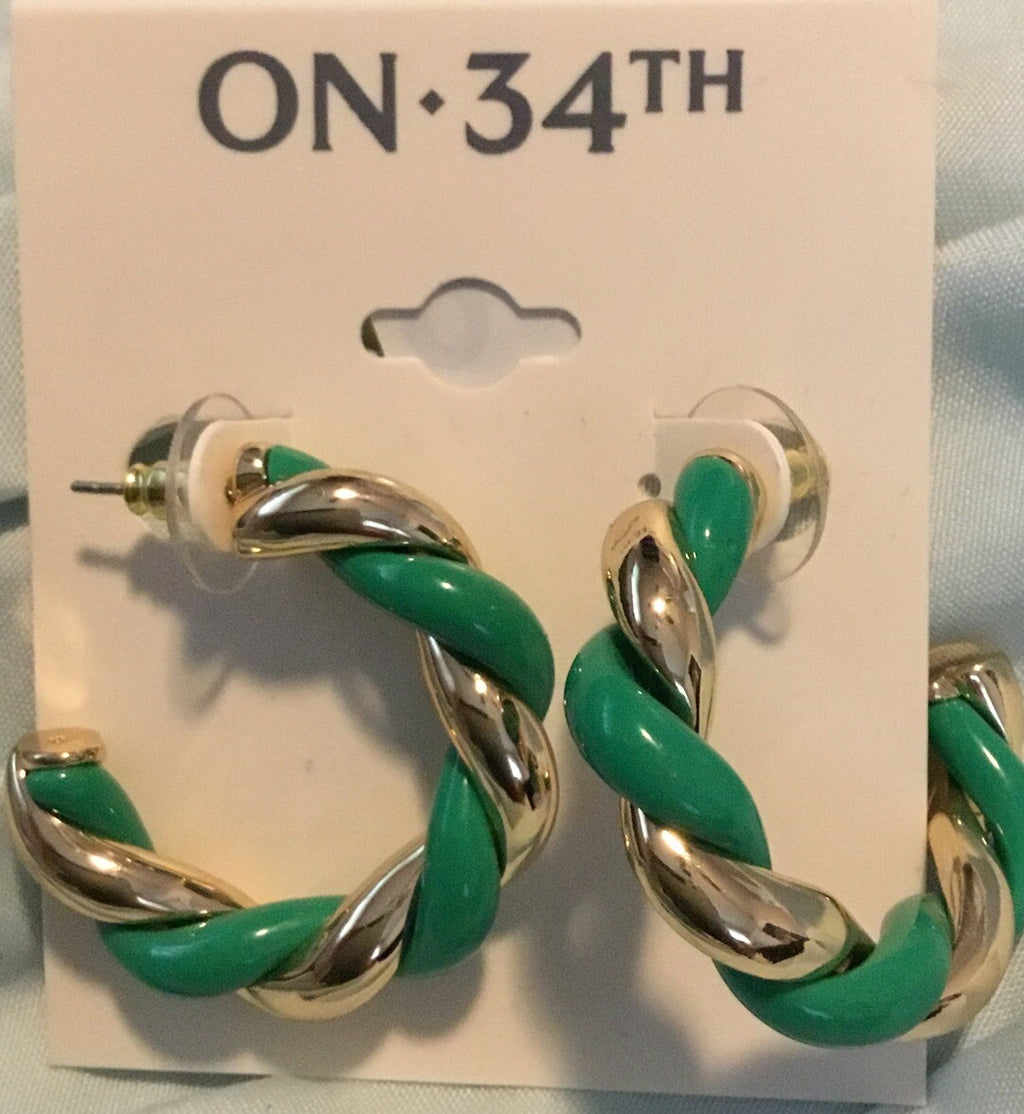 On-34th Green and Gold Swirly Hoop Earrings
