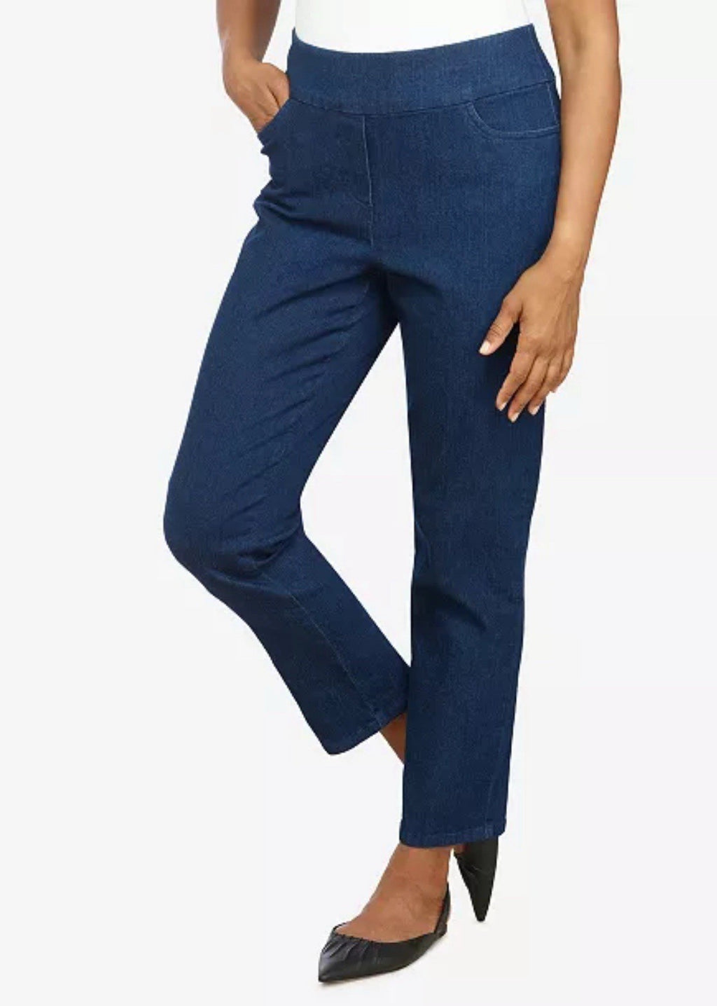 Alfred Dunner Petite Pants Womens Denim Stretch Straight Leg Pockets Casual  10P