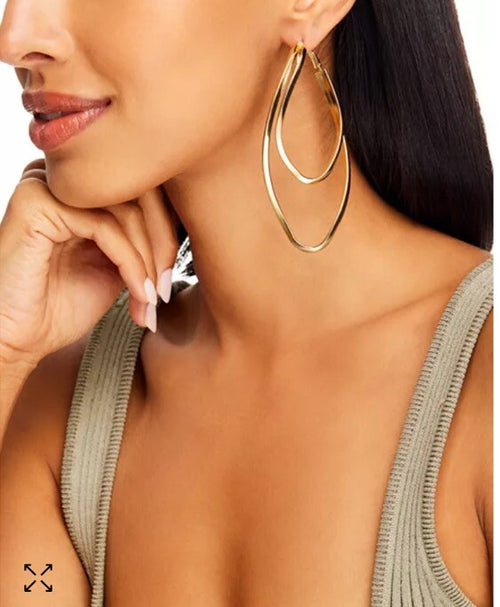 Alexa Double Row Elongated Hoop Earrings in 18K Gold Plated Sterling Silver