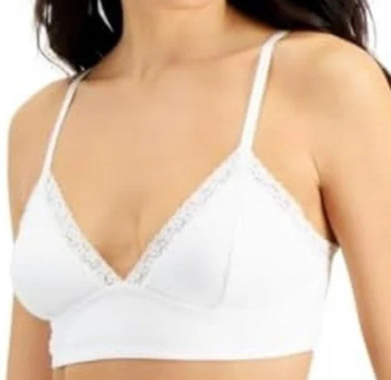 Jenni On Repeat Wide Lace Trim Cotton Bralette White, Size Large , New