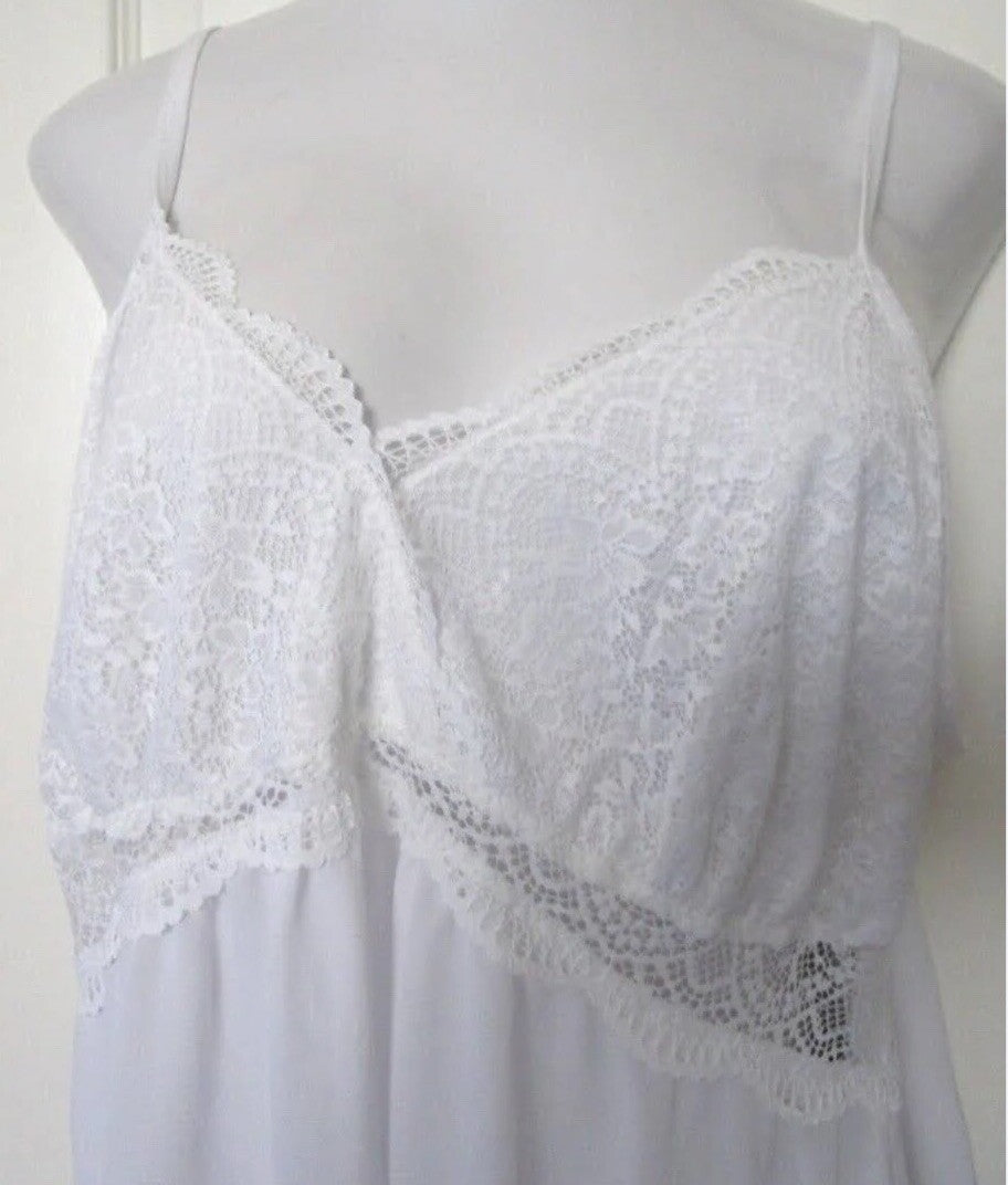 INC International Concepts Lace-Bodice Chiffon Chemise Nightgown White 2XL