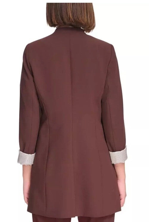 $150 Calvin Klein Women's Brown Collared Open-Front Blazer Jacket Size Petite 8P