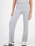Ultra Flirt Juniors' High Rise Foldover-Waist Ribbed Knit Pants Grey Whisper M
