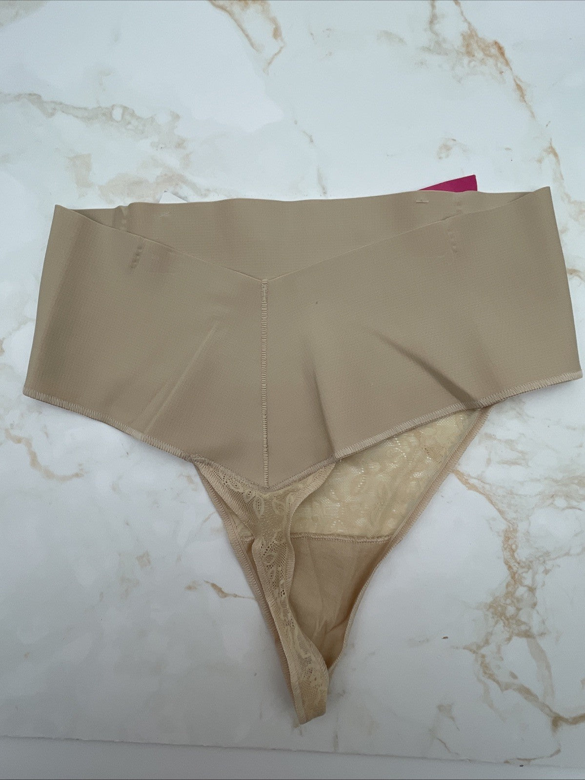 NWT Maidenform Tame Tummy Smoothing Waist Lace Thong Shapewear L Beige Size XL