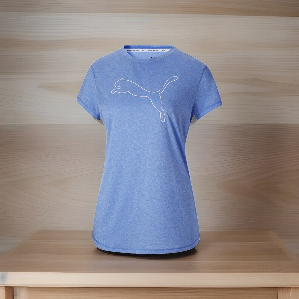 Puma Women's Heather Performance Logo Graphic T-Shirt Blue M