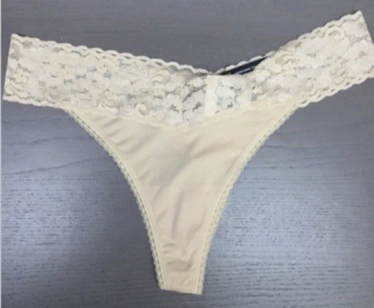 I.N.C. International Concepts Women's Lace-Trim Thong Underwear Almond Latte M