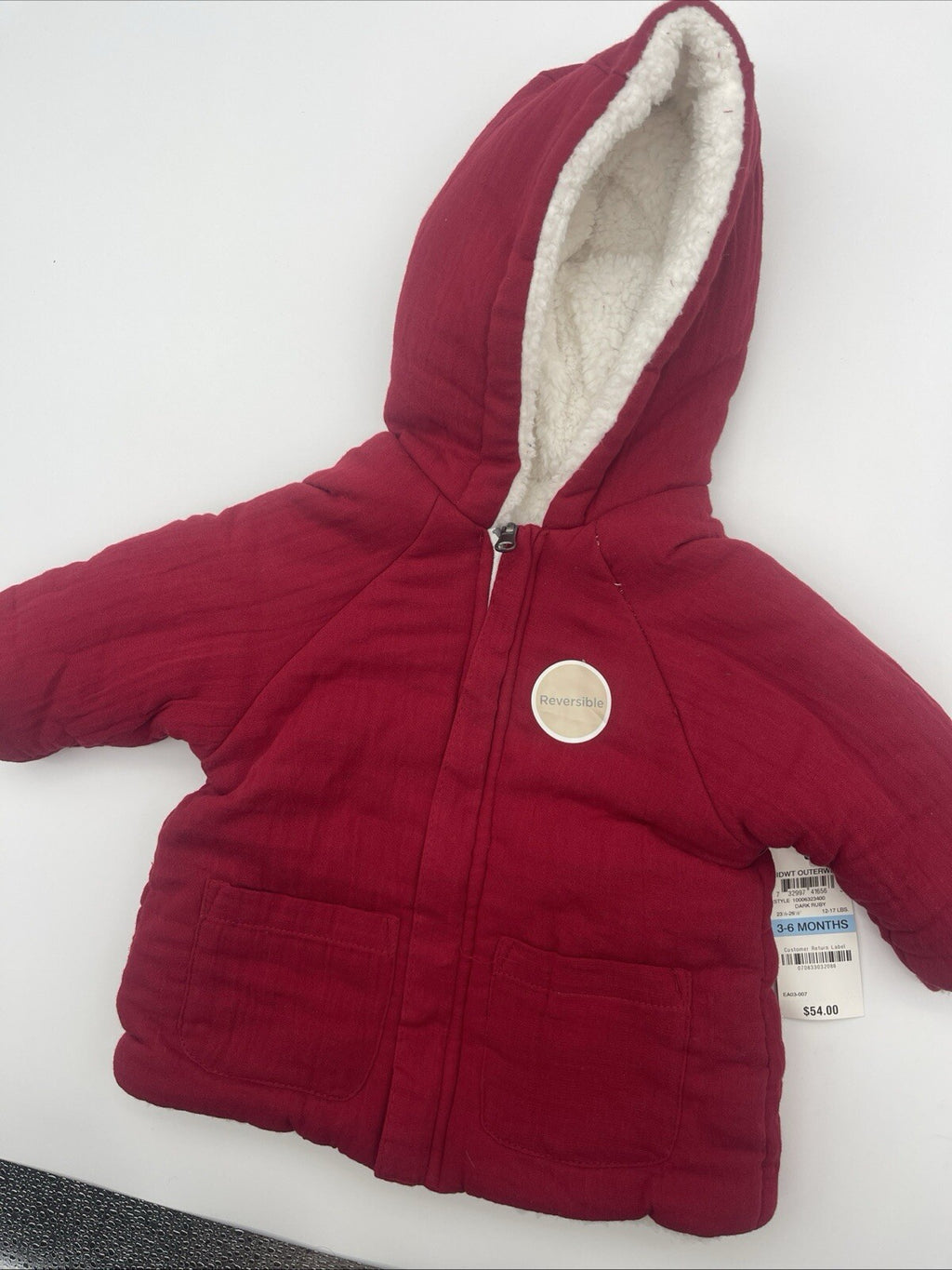 First Impressions Baby Girl Dark Ruby  Reversible Winter Coat - Size 3-6M