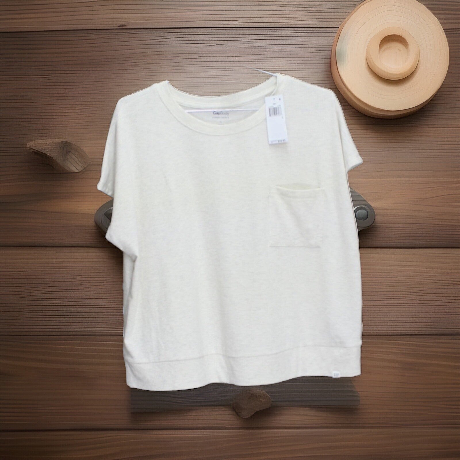 GAP GapBody Women's Ribbed Short-Sleeve Pajama Top L Oatmeal Color