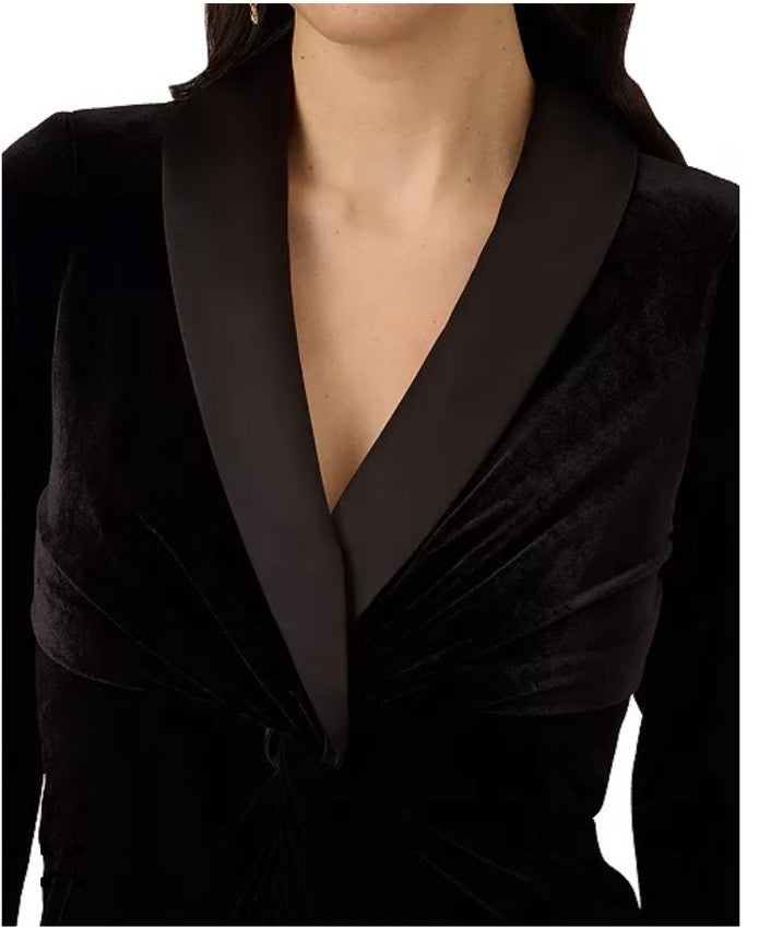 Adrianna Papell Women's Velvet Twist-Front Tuxedo Gown Size 12 Black 