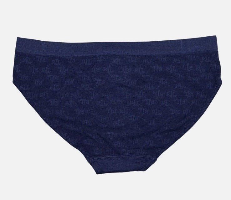 Lauren Ralph Lauren Women's Monogram Mesh Jacquard Bikini Brief Underwear Navy M