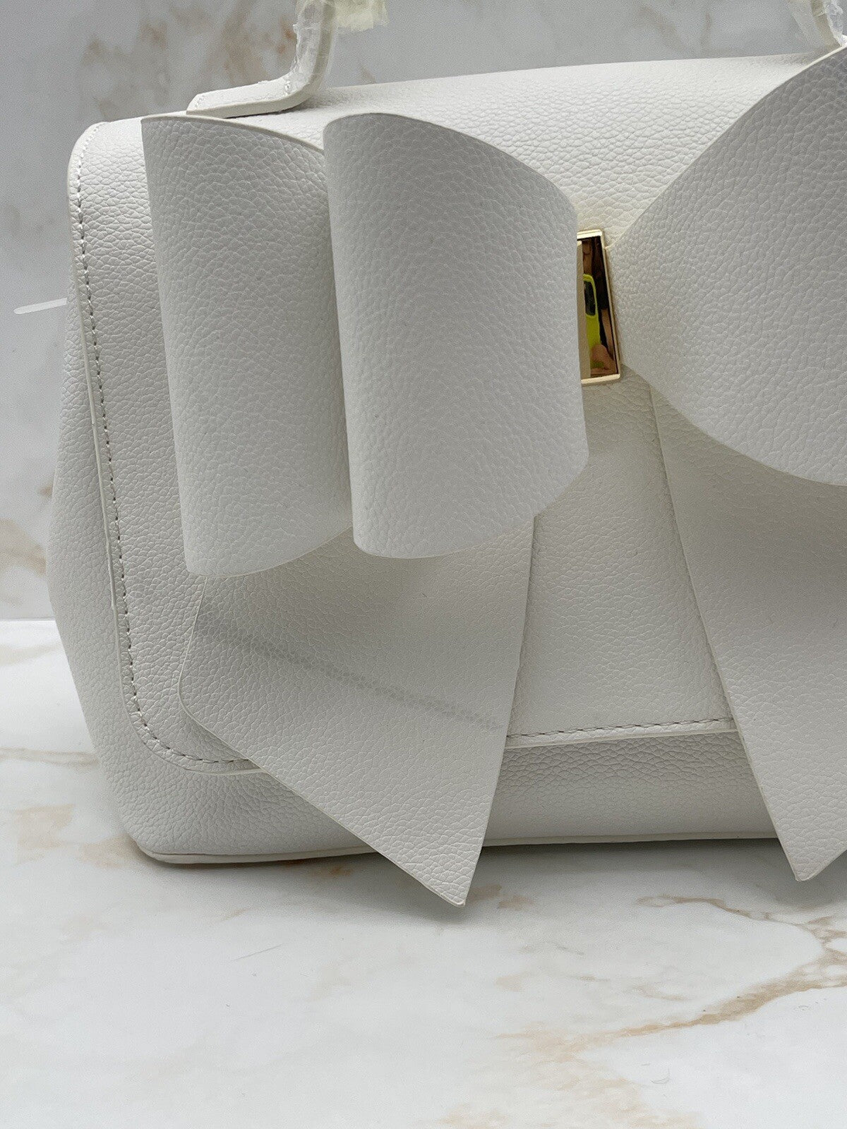 EVA DOUBLE BOW VEGAN SATCHEL CROSSBODY BAG WHITE 