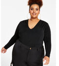 Nina Parker Women's Black Trendy V-Neck Long-Sleeve Top Plus Size 1X