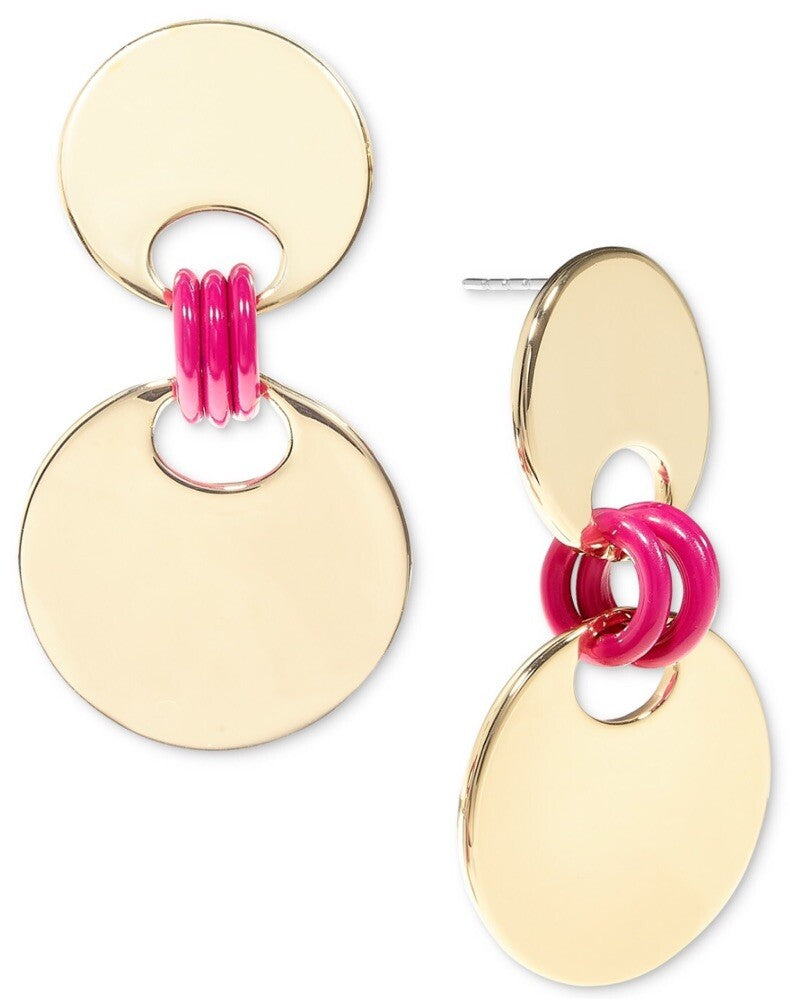 On 34th Gold-Tone Disc & Color Ring Drop Earrings,  - Pink