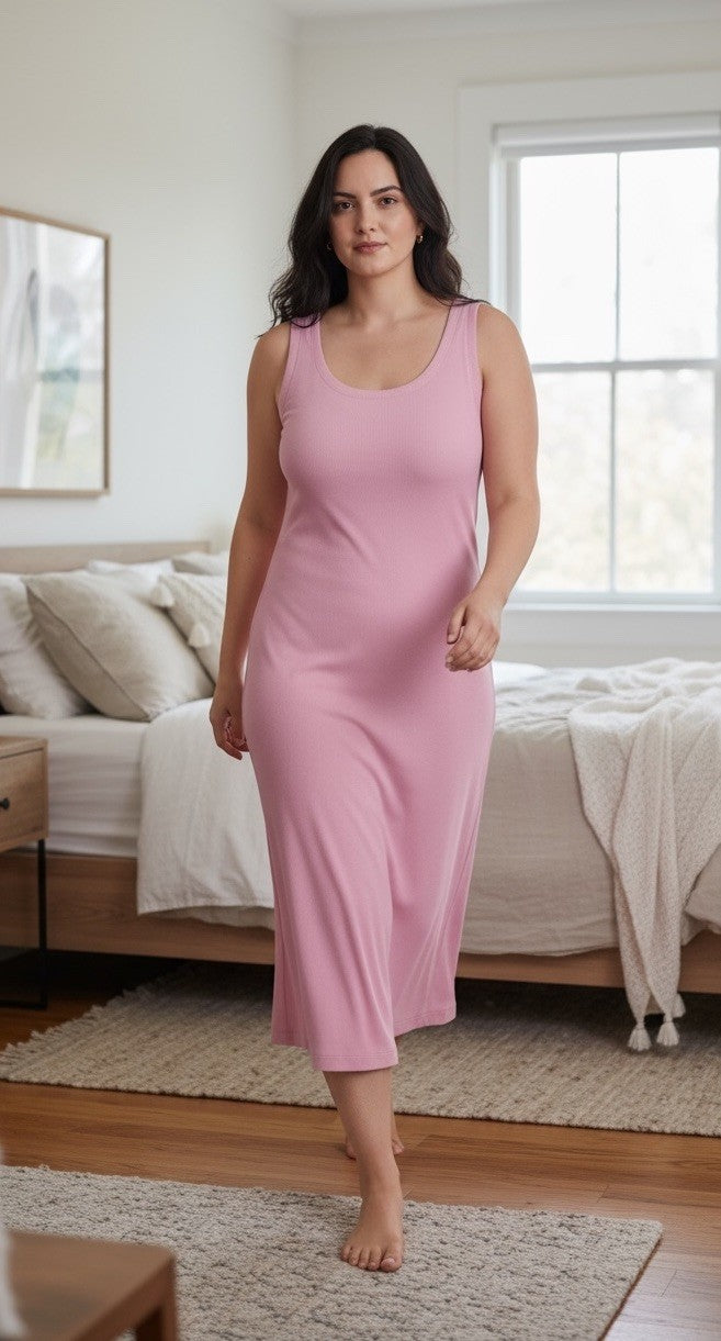 State of Day Women's Ribbed Modal Blend Tank Nightgown Mauve Orchid XXL