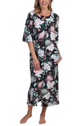 Miss Elaine Women's Printed 3/4-Sleeve Zip-Front Robe Black M
